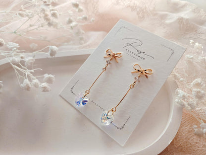 Bow Post Long Heart Earrings